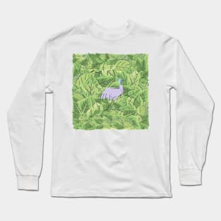 Emu Bird in Leaves Long Sleeve T-Shirt